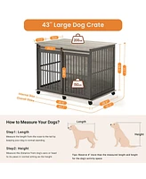 Furniture dog crate sliding iron door dog crate with mat Grey