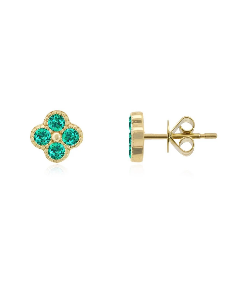 The Lovery Emerald Clover Stud Earrings 14K Gold