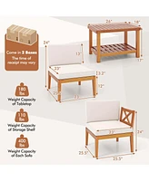 10 Pcs Acacia Wood Patio Furniture Set with Cushions and 2-Tier Coffee Table