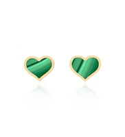 The Lovery Large Malachite Heart Stud Earrings 14k Gold