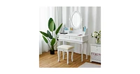 Vanity Makeup Table Set with Cushioned Stool and Rotatable Mirror Stylish Dressing Table for Bedroom