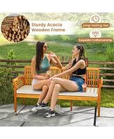 Patio 3-Seat Wood Bench with Soft Seat Cushions