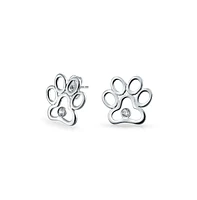 Bling Jewelry Bff Cz Stud Earrings for Pet Lovers with Cat Dog Paw Print in Sterling Silver