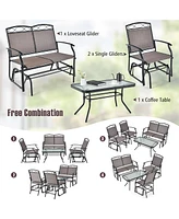 Gymax 2 Pcs Patio Glider Conversation Set Outdoor Loveseat Glider Chair w/ Tempered Glass Coffee Table