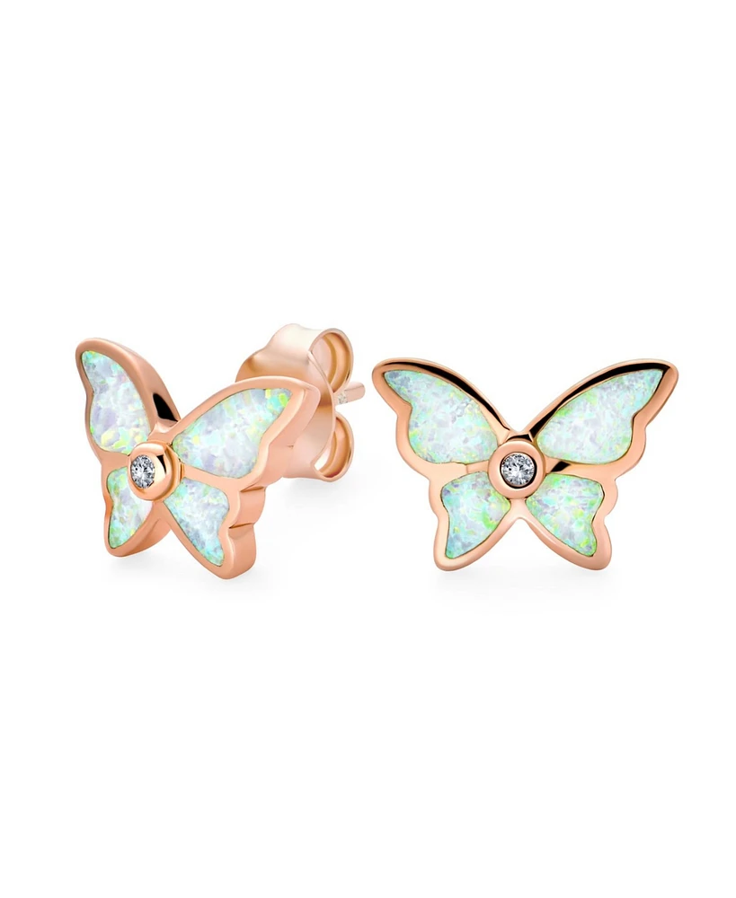 Bling Jewelry Butterfly Stud Earrings with Opal in Rose Gold Sterling Silver