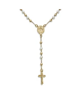 Bling Jewelry Dainty White Pearl Virgin Mary Rosary Necklace with Crucifix Gold Plated