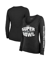 Majestic Women's Black Philadelphia Eagles Super Bowl Lix Franklin Tri-Blend Long Sleeve Scoop Neck T-Shirt