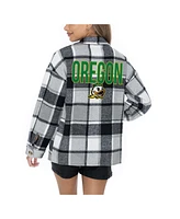 Gameday Couture Women's Grey Oregon Ducks Long Sleeve Brushed Plaid Button-Up Overshirt Jacket