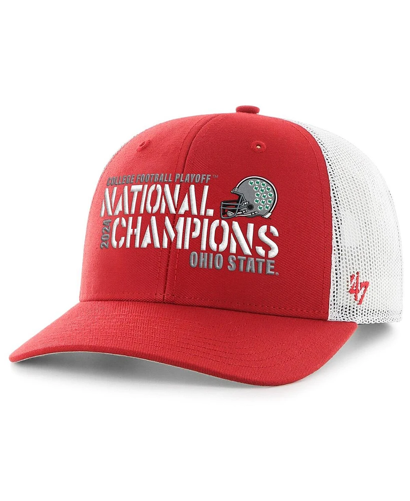 '47 Brand Men's Scarlet/White Ohio State Buckeyes College Football Playoff 2024 National Champions Team Trucker Adjustable Hat