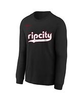 Nike Big Boys and Girls Black Portland Trail Blazers 2024/25 City Edition Wordmark Performance Long Sleeve T-Shirt