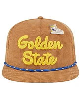 New Era Men's Tan Golden State Warriors Victory Grove Corduroy Sneaker Pin Golfer Snapback Hat