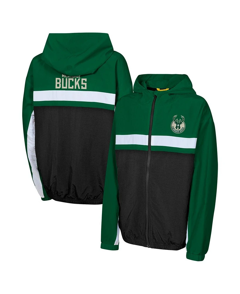 Outerstuff Big Boys and Girls Hunter Green Milwaukee Bucks Headliner Windbreaker Full-Zip Hoodie Jacket