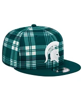 New Era Men's Green Michigan State Spartans Plaid 9FIFTY Snapback Hat