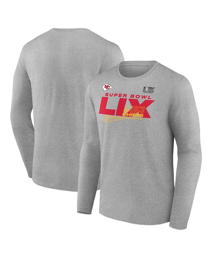 Fanatics Men's Heather Gray Kansas City Chiefs Super Bowl Lix Big Tall Quick Pass Long Sleeve T-Shirt