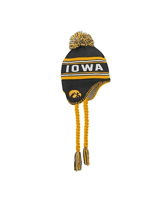 Fanatics Big Boys and Girls Black Iowa Hawkeyes Jacquard Tassel with Pom Knit Hat