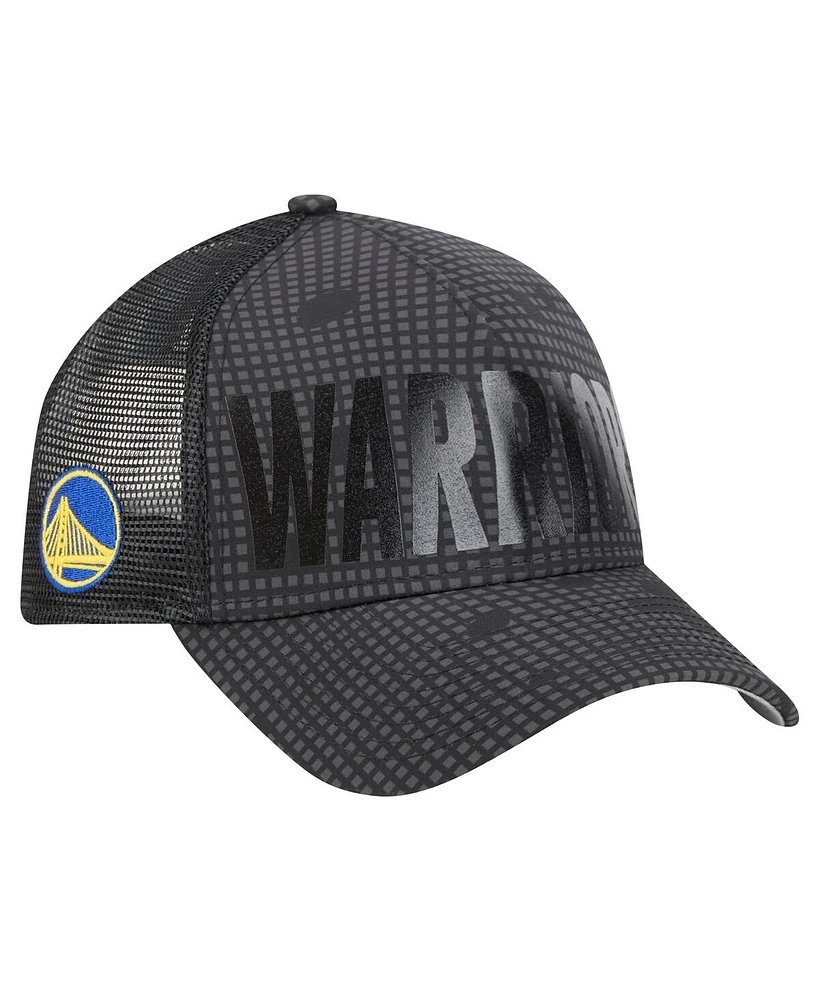 New Era Men's Black Golden State Warriors Midnight Ink Tonal A-Frame Trucker 9FORTY Adjustable Hat