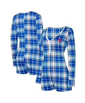 Concepts Sport Women's Royal/Red Philadelphia Phillies Ashford Plaid V-Neck Knit Romper