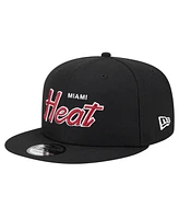 New Era Men's Black Miami Heat Script Side Patch 9FIFTY Snapback Hat