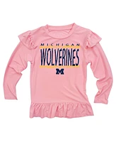 Wes & Willy Baby Boys and Girls Pink Michigan Wolverines Heart Print Ruffle Long Sleeve T-Shirt and Pants Sleep Set