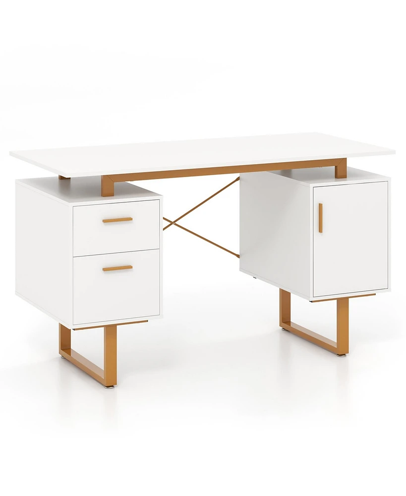 Computer Desk with Floating Desktop and Dual Drawers for Sleek Design and Efficient Storage