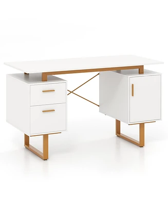 Computer Desk with Floating Desktop and Dual Drawers for Sleek Design and Efficient Storage