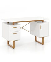 Computer Desk with Floating Desktop and Dual Drawers for Sleek Design and Efficient Storage