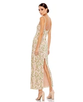 Women's Sleeveless Hand Beaded Floral Midi Dress