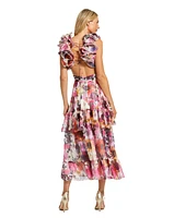Women's Ruffle Tiered Cut-Out Floral Chiffon Dress
