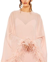 Women's Trapeze Dress with Feather Trim