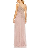 Women's One Shoulder Embellished Trapeze A Line Gown
