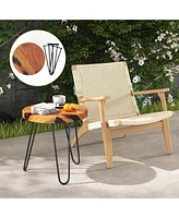 20" Round Teak Wood End Table Solid Live Edge Outdoor Side Table with Metal Frame