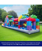 HeroKiddo 42' Block Party Inflatable Obstacle Course Water Slide Combo with Air Blower, Commercial Grade, 100% Pvc Vinyl, Kids Outdoor Play, Summer Fu