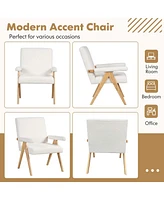 1 Pcs Mid-Century Modern Accent Chair with Solid Rubber Wood Frame and Padded Armrests