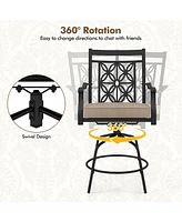 Outdoor 360°Swivel Bar Stools Set of 2 with Seat Cushions High Back & Armrests