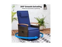 Patio Rattan 360° Swivel Recliner Chair with Adjustable Backrest and Footrest