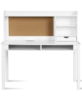 Kids Desk and Chair Set Study Writing Desk with Hutch and Bookshelves-White