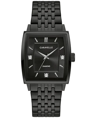 Caravelle Men's Classic Diamond Accent Black-Tone Stainless Steel Bracelet Watch 33mm