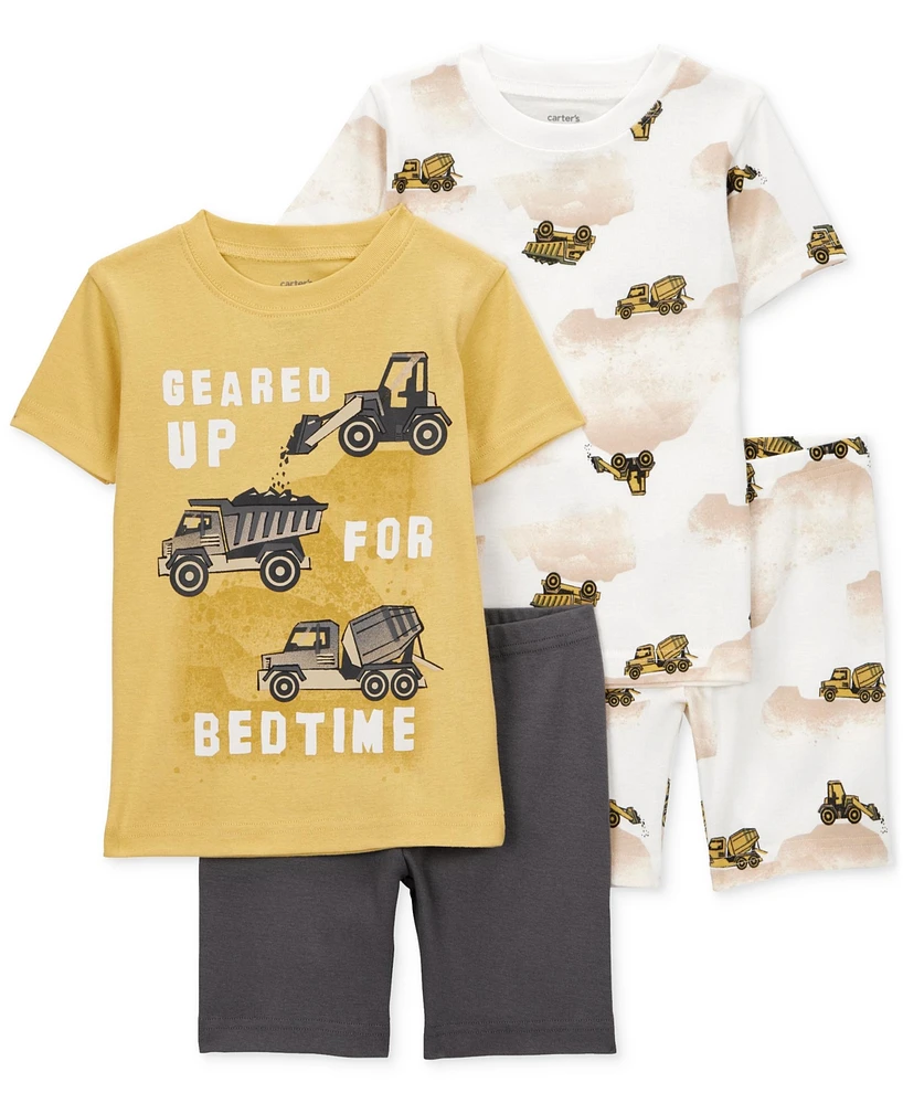 Carter's Toddler Boys Construction-Print Snug-Fit Cotton Pajamas, 4 Piece Set