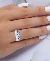 Cubic Zirconia Blue & White Pear Eternity Band Sterling Silver