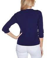Belldini Women's Black Label Embroidered Split-Neck Sweater