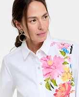 Jm Collection Women's Printed Cotton-Poplin Blouse, Exclusively at Macy's