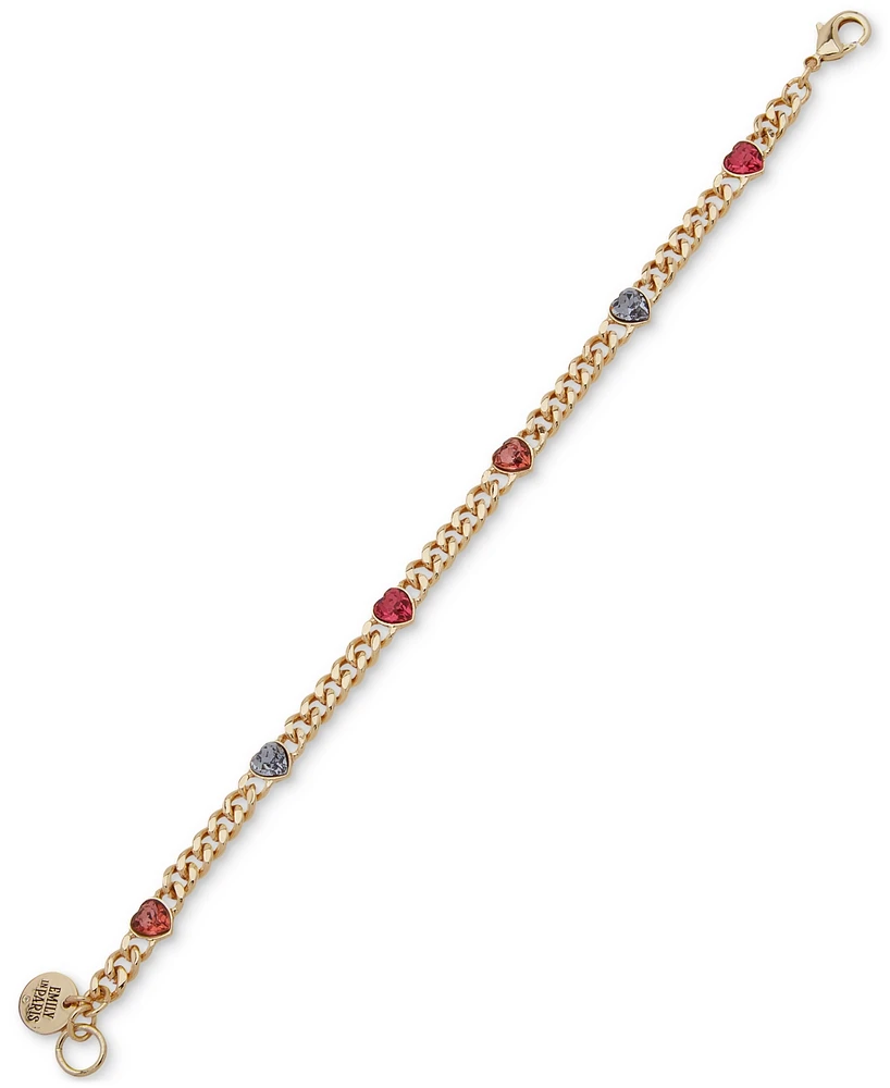 Emily in Paris Gold-Tone Color Crystal Heart Link Bracelet