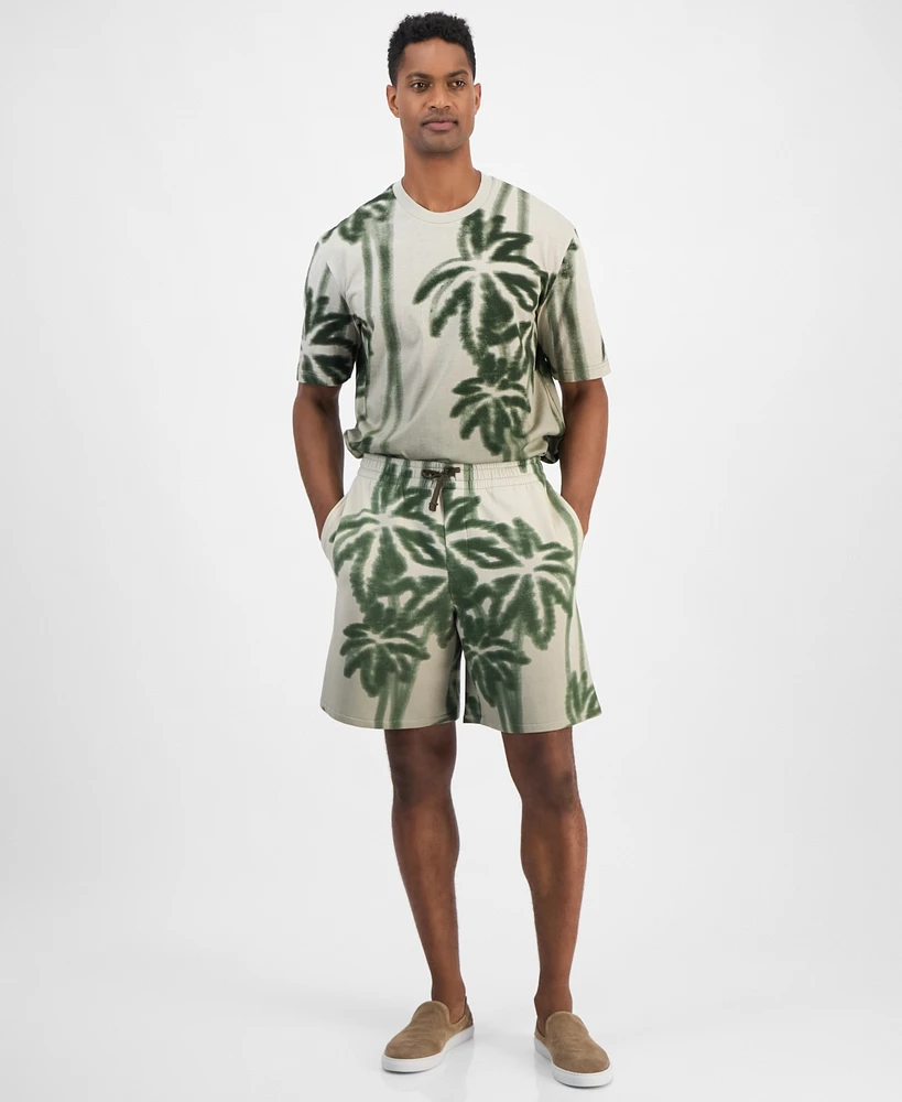 A|X Armani Exchange Men's Drawstring Palm Tree Print 9" Bermuda Shorts