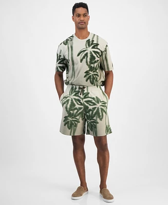 A|X Armani Exchange Men's Drawstring Palm Tree Print 9" Bermuda Shorts