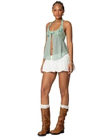 Edikted Womens Sequin Chiffon Split Front Top