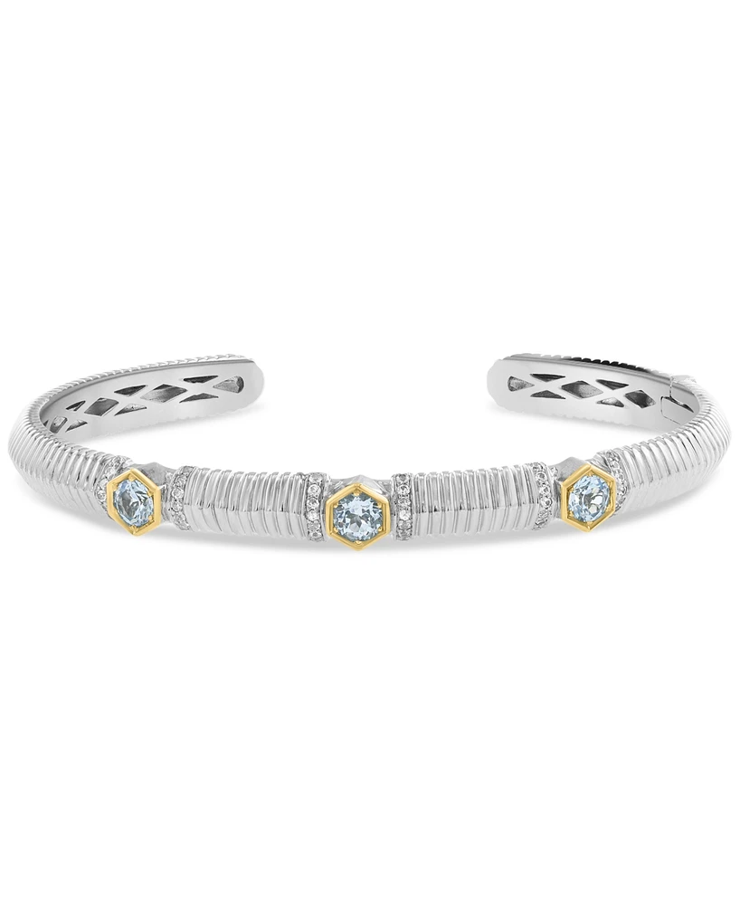 Effy Sky Blue Topaz (1 ct. t.w.) & White Sapphire (1/10 ct. t.w.) Cuff Bracelet in Sterling Silver & 18k Gold