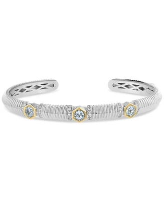 Effy Sky Blue Topaz (1 ct. t.w.) & White Sapphire (1/10 ct. t.w.) Cuff Bracelet in Sterling Silver & 18k Gold