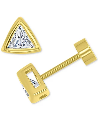 Cubic Zirconia Triangle Bezel Screw Back Stud Earrings in 14k Gold-Plated Sterling Silver