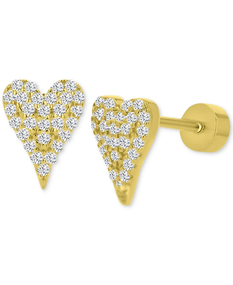 Cubic Zirconia Pave Heart Stud Earrings in 14k Gold-Plated Sterling Silver