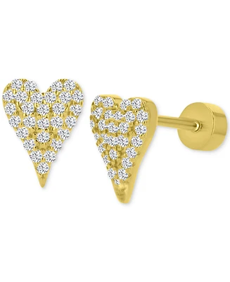 Cubic Zirconia Pave Heart Stud Earrings in 14k Gold-Plated Sterling Silver